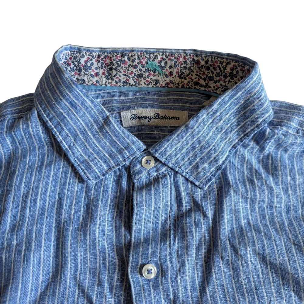 Tommy Bahama Blue Striped Linen Men's Long Sleeve Shirt